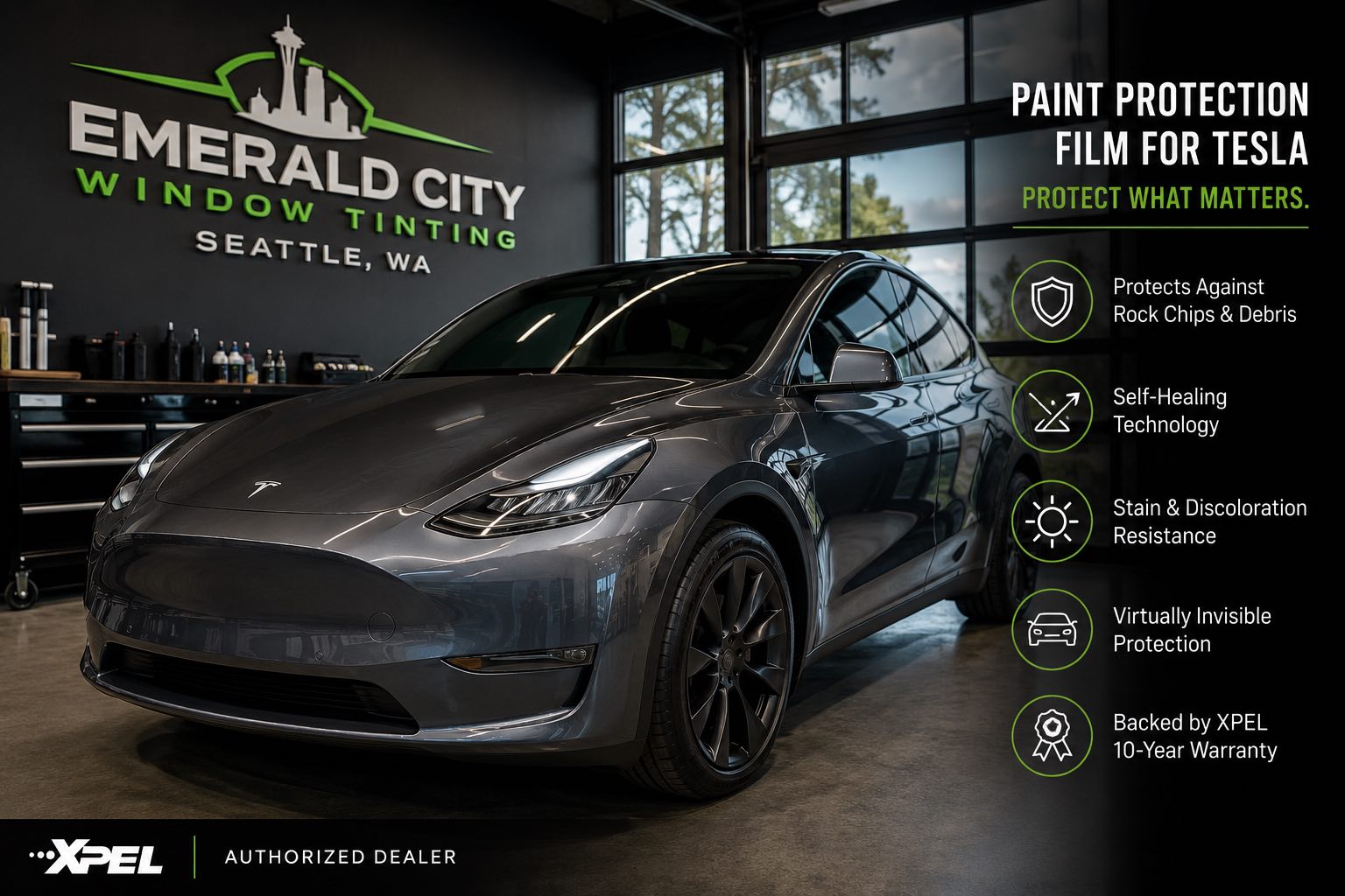 Tesla Model Y with XPEL Paint Protection Film in Seattle